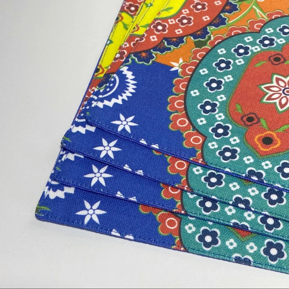 Bright Colorful Paisley Floral Patchwork Print Placemats Set of 4 NEW